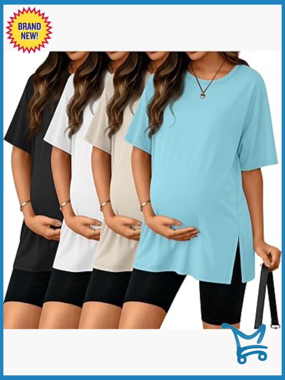 4 Pack Maternity T-Shirts Short Sleeve Crew Neck Side Split